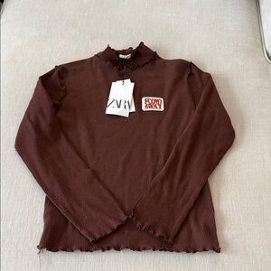Zara Chocolate Ribbed Top with Patch